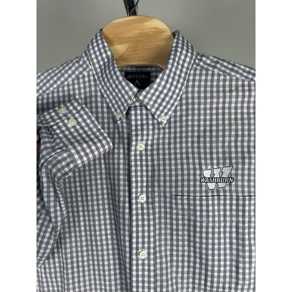 Antigua Shirt Mens XL Blue Long Sleeve Button Down Check Washburn College